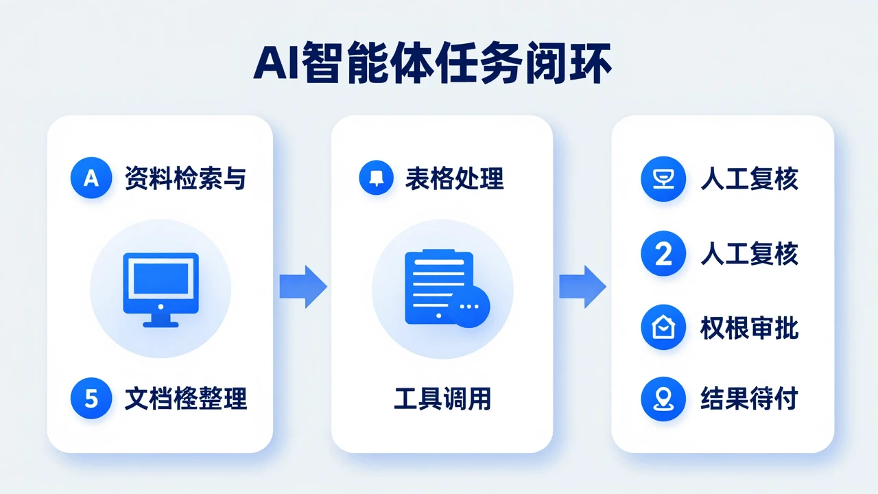 AI智能体任务闭环实测:从信息检索到表格处理,企业选型应重点看什么? 1 企业AI智能体任务闭环示意