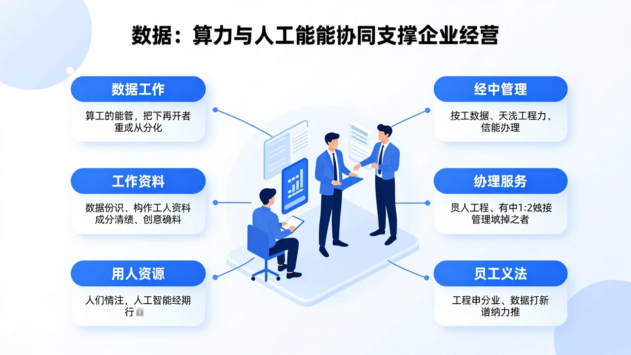数据、算力与人工智能协同支撑企业经营的示意图