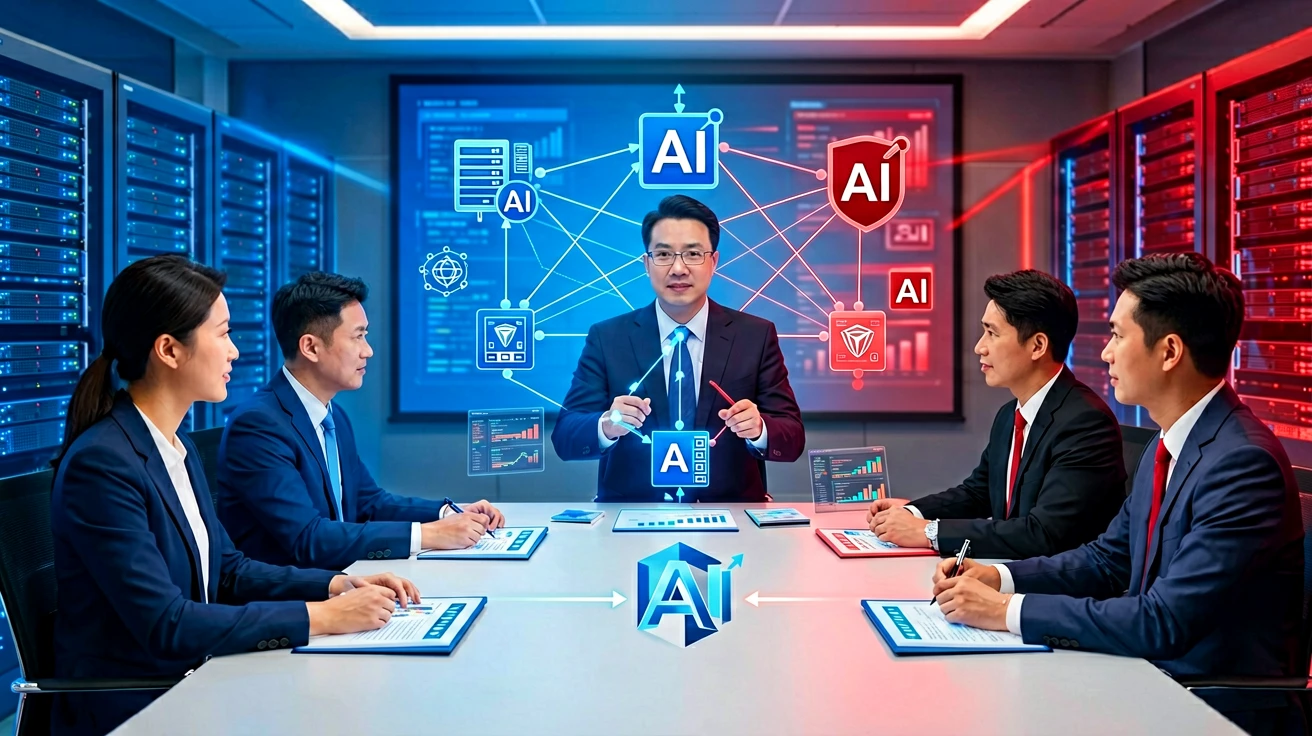 中美大模型竞争与企业技术选型示意图
