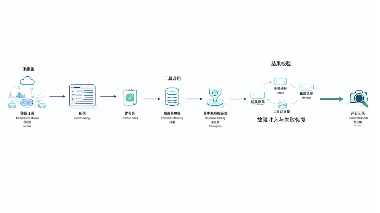 AI智能体多步骤任务测评流程示意图